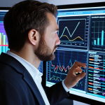 **Prompt:** Data analyst deeply examining complex charts and graphs, illuminated screen, surrounded by big data visualizations, problem-solving, finding hidden insights, strategic thinking.