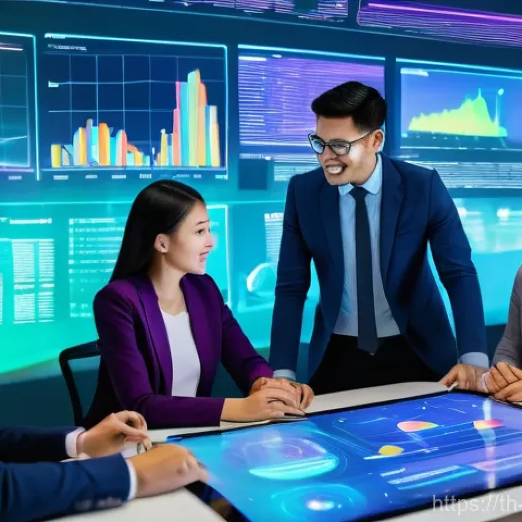 빅데이터 실무에서 고객 데이터 활용 사례 - **Prompt:** A vibrant and dynamic overhead shot in a modern, well-lit office space, showcasing a div...