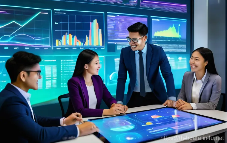 빅데이터 실무에서 고객 데이터 활용 사례 - **Prompt:** A vibrant and dynamic overhead shot in a modern, well-lit office space, showcasing a div...