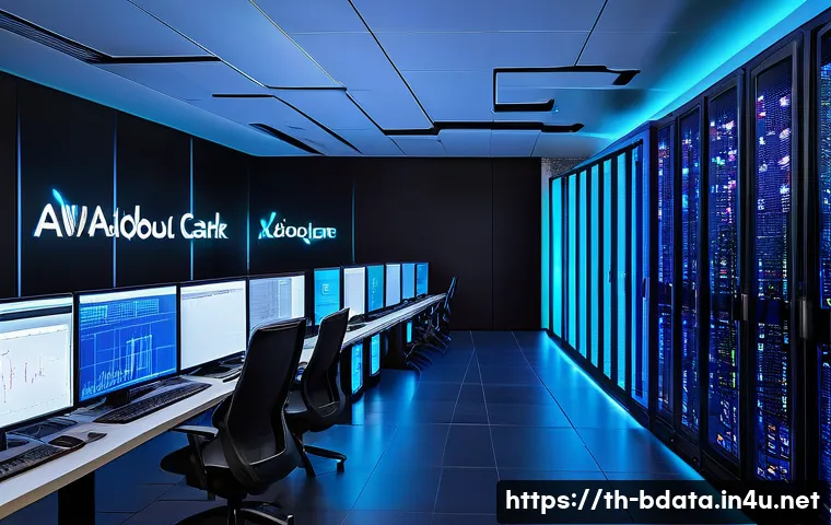 빅데이터 기술자와 대용량 데이터 처리 기술 - A modern data center environment in Thailand, showcasing rows of high-tech servers with glowing LED ...