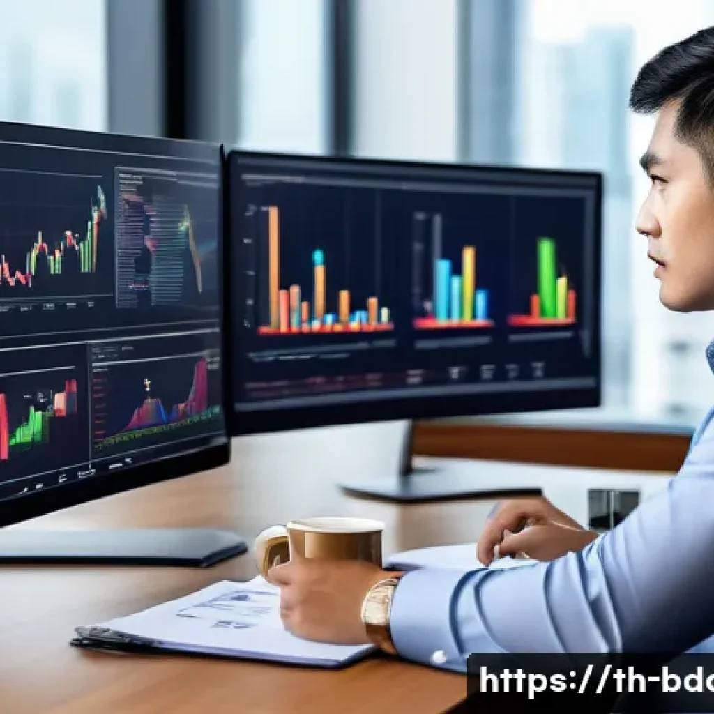 빅데이터 기술자 자기소개서 작성법 - A professional Thai Big Data engineer working in a modern office setting, analyzing large data sets ...