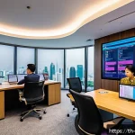 Home 21 빅데이터 실무에서 데이터 거버넌스의 역할 - A modern office scene in a Bangkok high-rise building showing a diverse Thai data management team co...