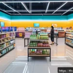 Home 20 빅데이터 실무에서의 머신러닝 적용 사례 - A modern Thai retail store interior with diverse customers shopping, advanced digital screens displa...