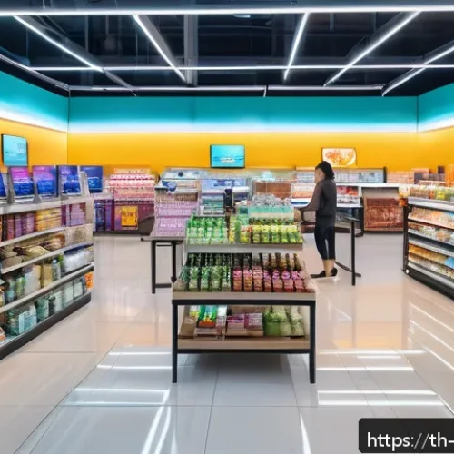 Home 32 빅데이터 실무에서의 머신러닝 적용 사례 - A modern Thai retail store interior with diverse customers shopping, advanced digital screens displa...