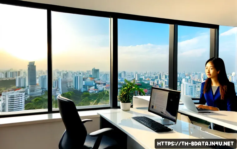 빅데이터 기술자의 데이터 공유 플랫폼 활용 - Photorealistic modern data analyst in a bright Bangkok coworking office, Thai professional in smart ...